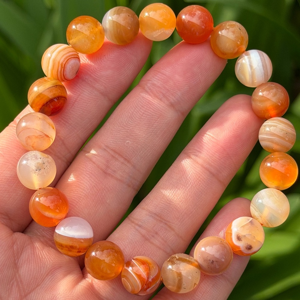 10mm stretchable orange‎ banded agate bracelet 0867